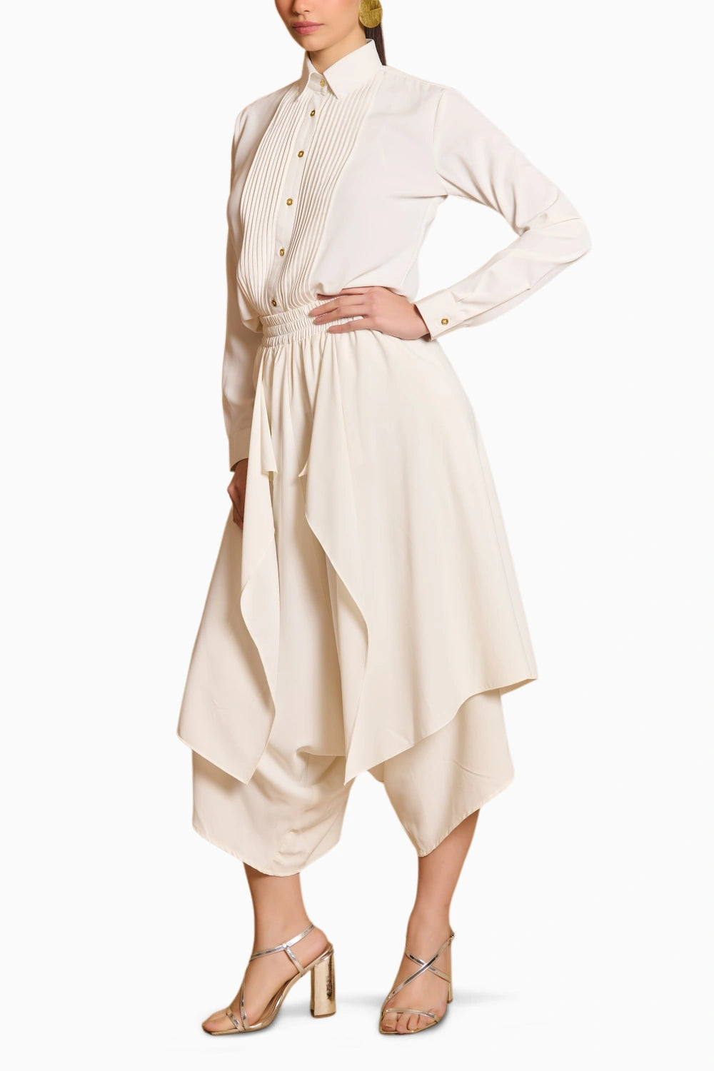 Spectrum Ivory Pintuck Shirt With Flap Dhoti