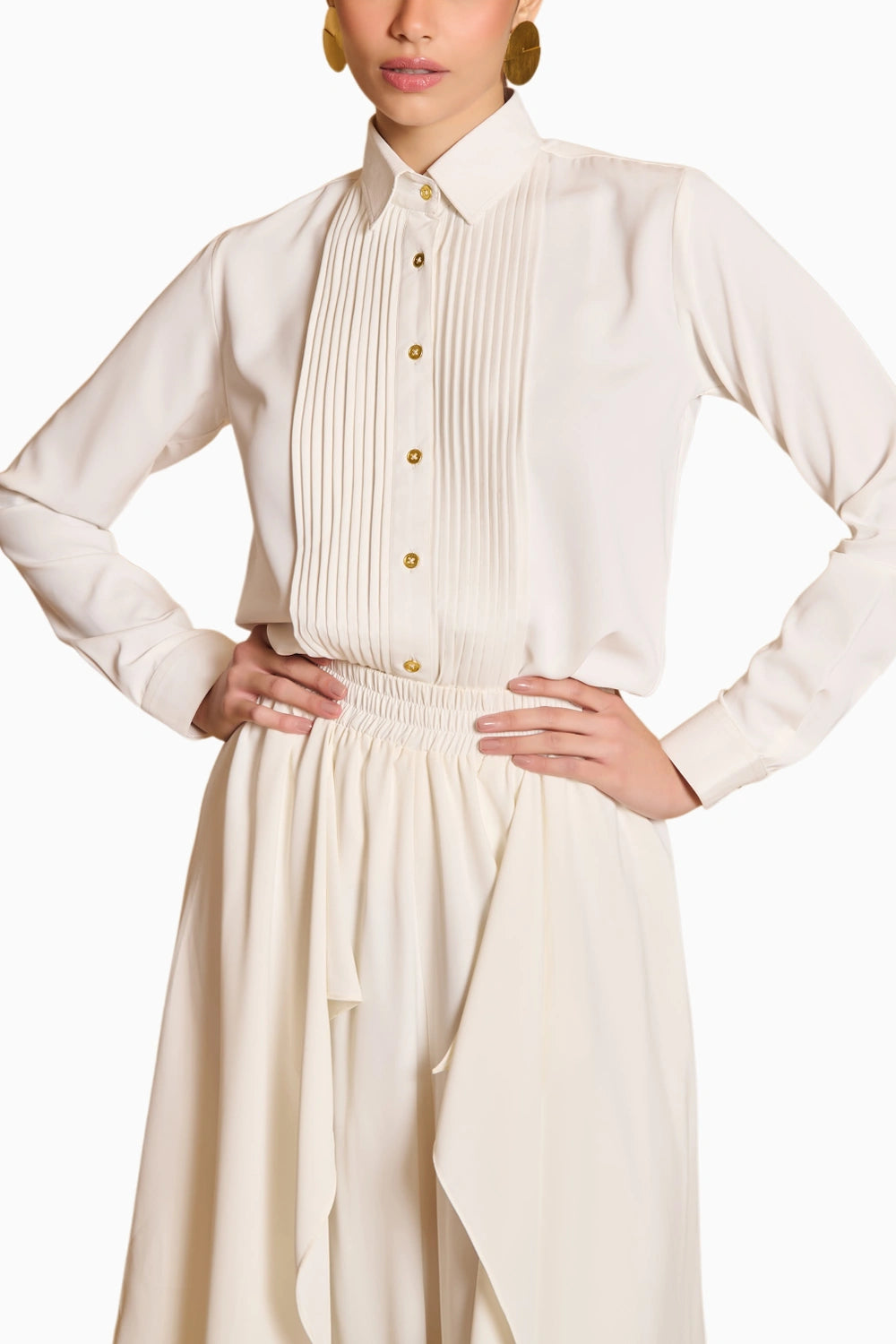 Spectrum Ivory Pintuck Shirt With Flap Dhoti