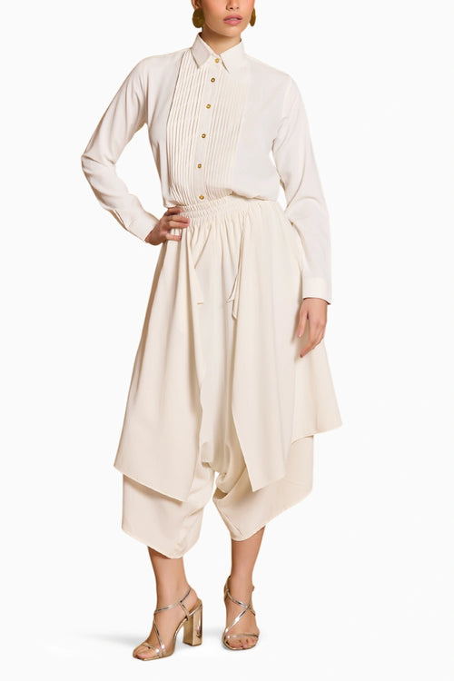 Spectrum Ivory Pintuck Shirt With Flap Dhoti