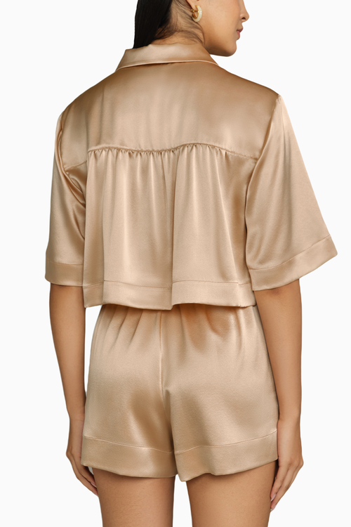 Champagne Silk Cropped Bowling Shirt