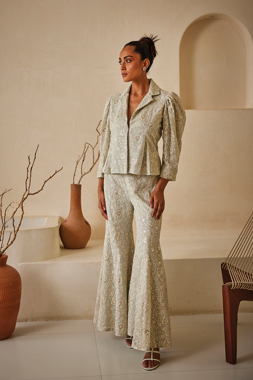 Chikankari Jacket with Bootcut Pants
