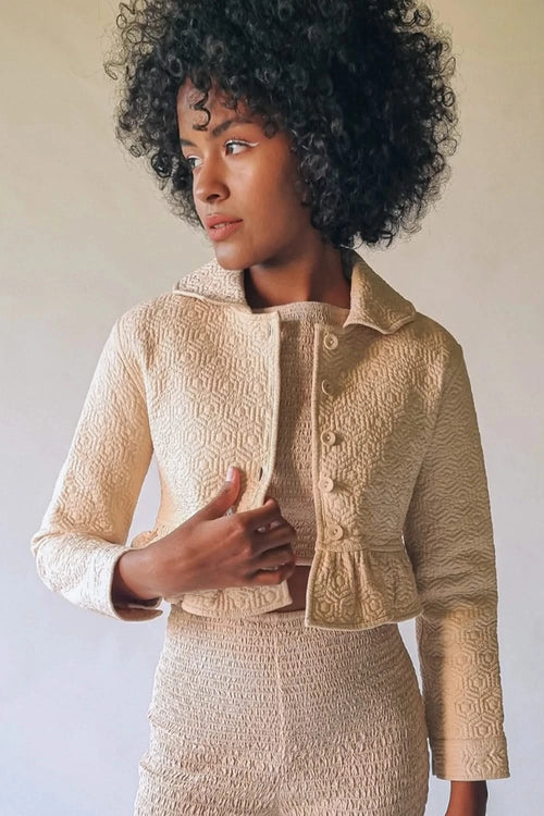 Aged Ivory Quilted Hexagon Crop Jacket