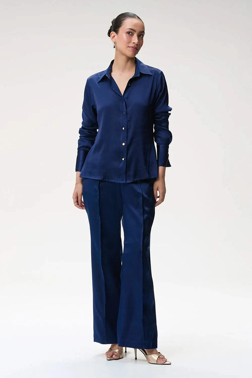Midnight Blue Silk Shirt with Trouser