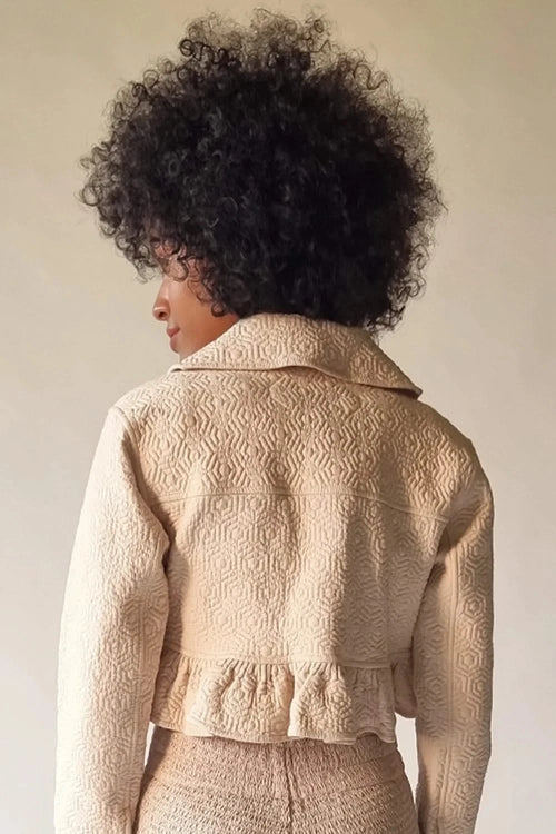 Aged Ivory Quilted Hexagon Crop Jacket