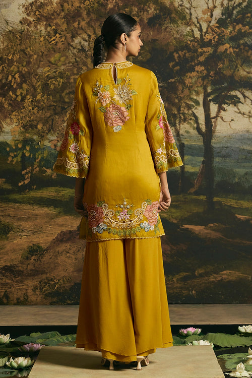Amber Yellow Floral Medley Short Kurta Set