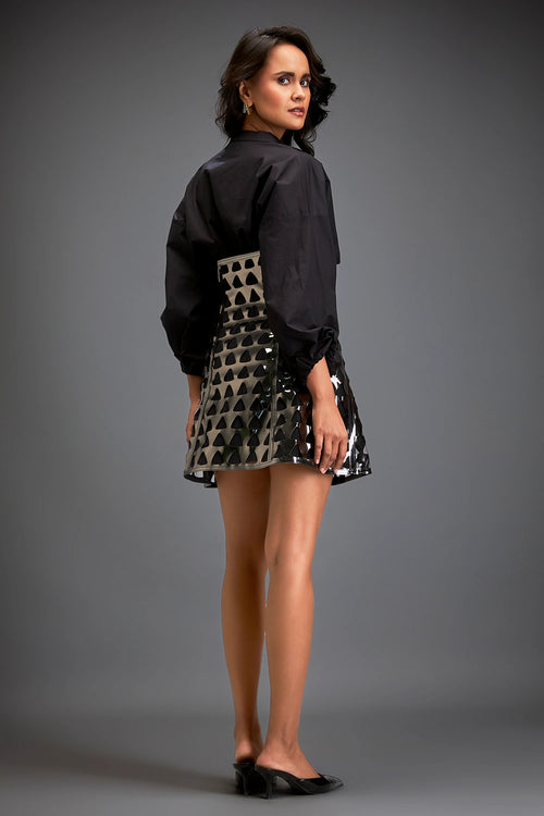 Black Metallic Cutout Skirt Set