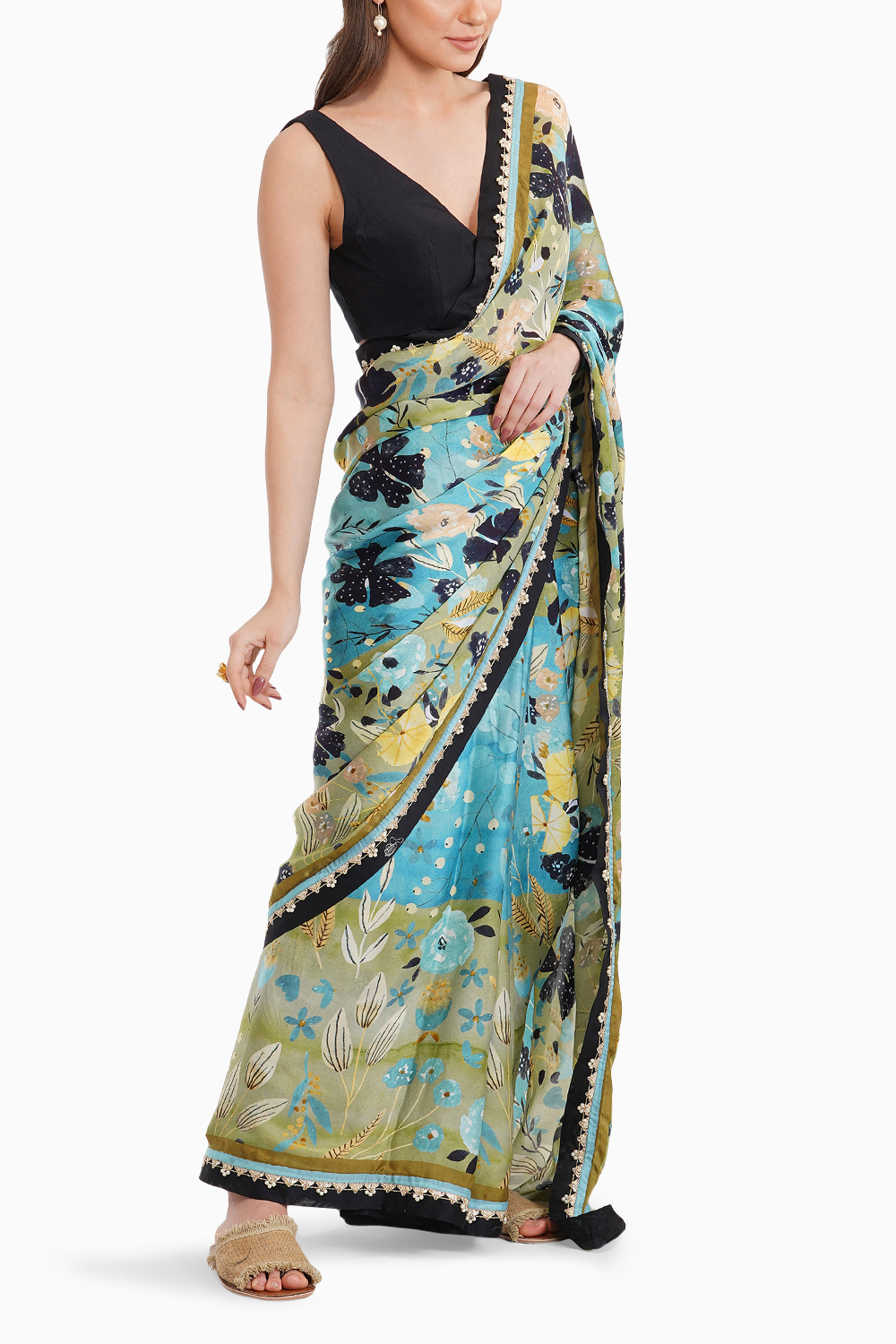 Blue Print Saree Set