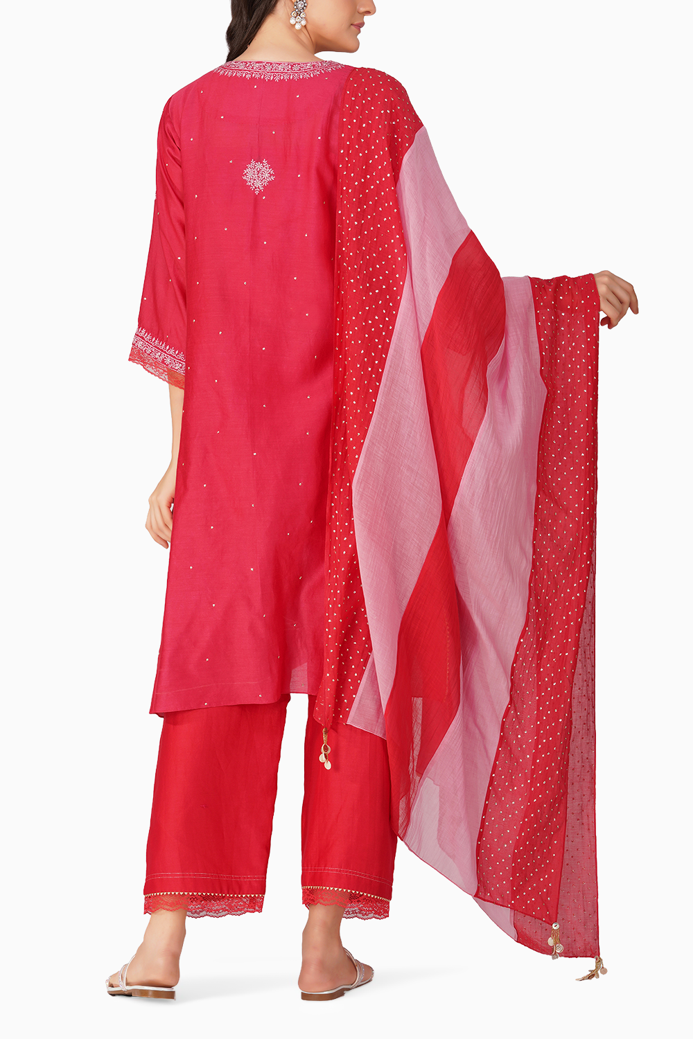 Flower Border Red Kalidar Kurta Set