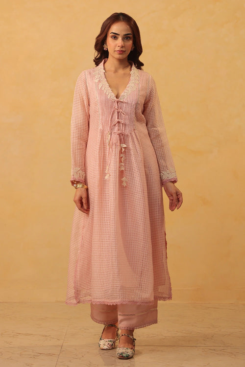 Vaayu Light Pink Tie-up Kurta Set