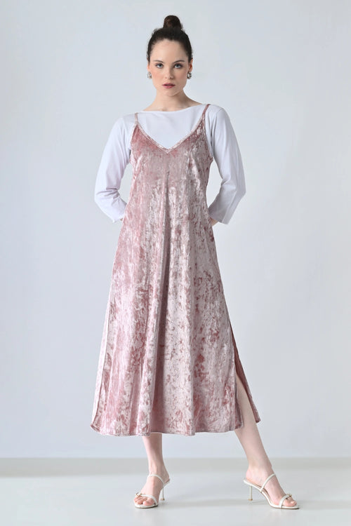 Blush Pink Velvet  Strapy Dress