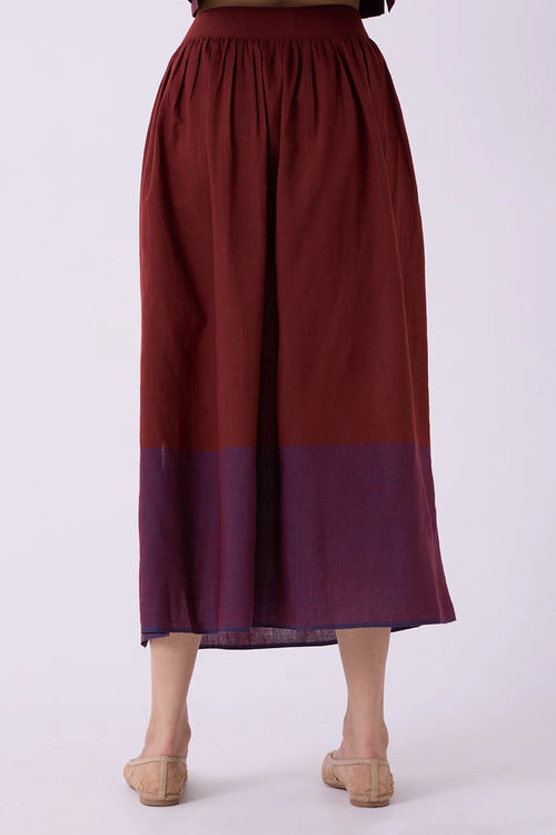 Fuwari Brown Colourblocked Handwoven Midi Skirt