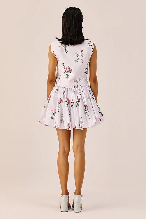 White Floral Vest Top And Mini Skirt Set