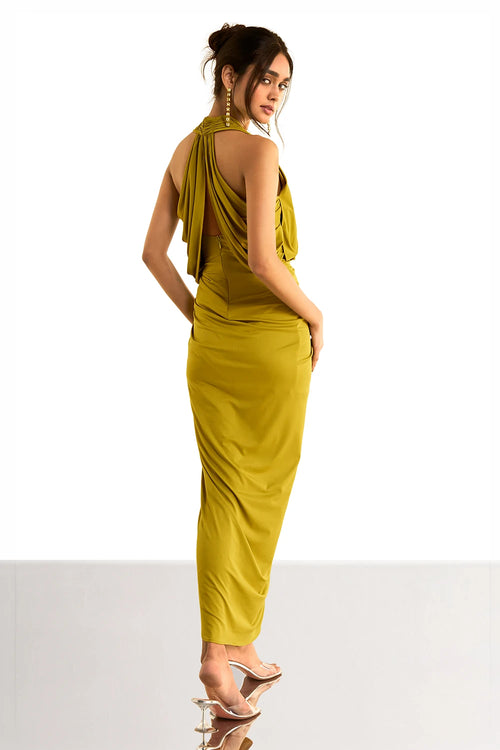 Halter Neck Front Overlap Knit Dress