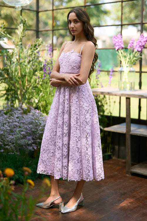 Scalloped Flared Lace Midi Dress