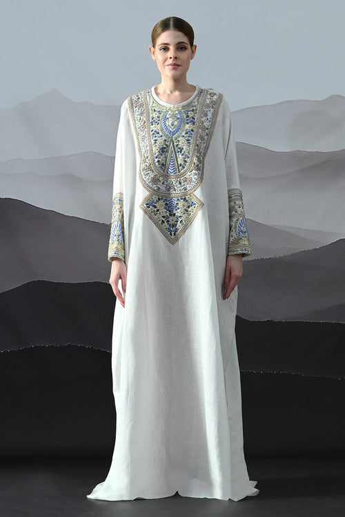 Ivory Kaftan With Handworked Motifs