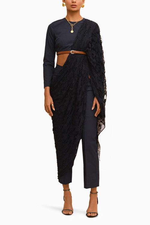 Mesh Drape Pant Saree Set