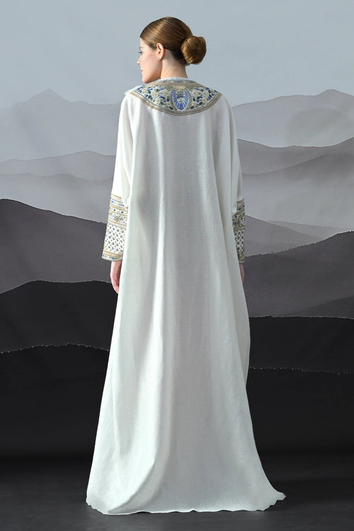 Ivory Kaftan With Handworked Motifs