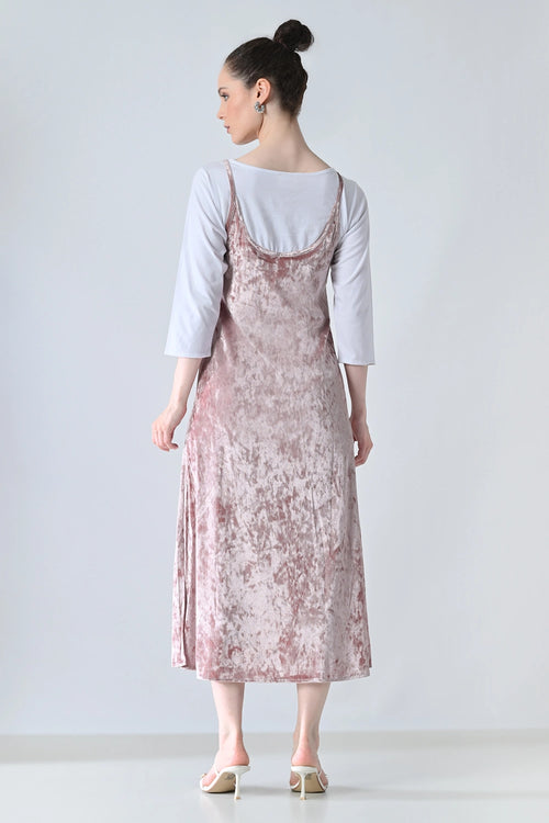 Blush Pink Velvet  Strapy Dress