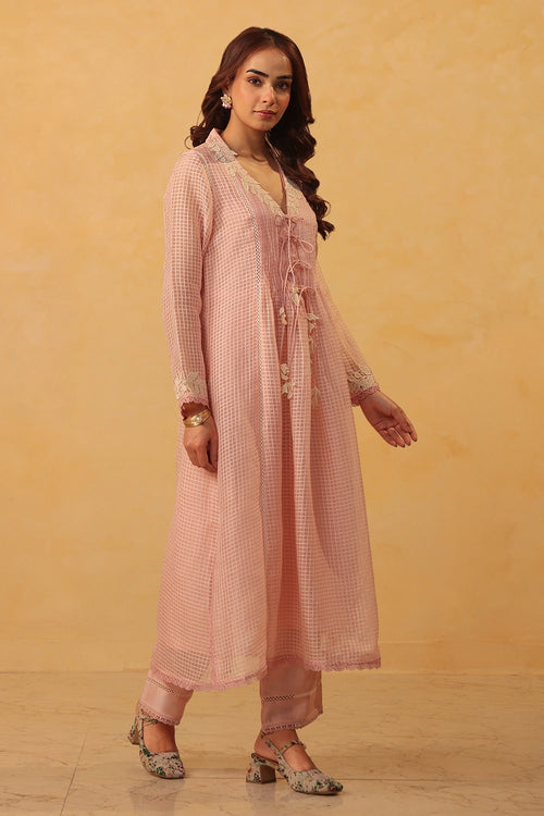 Vaayu Light Pink Tie-up Kurta Set