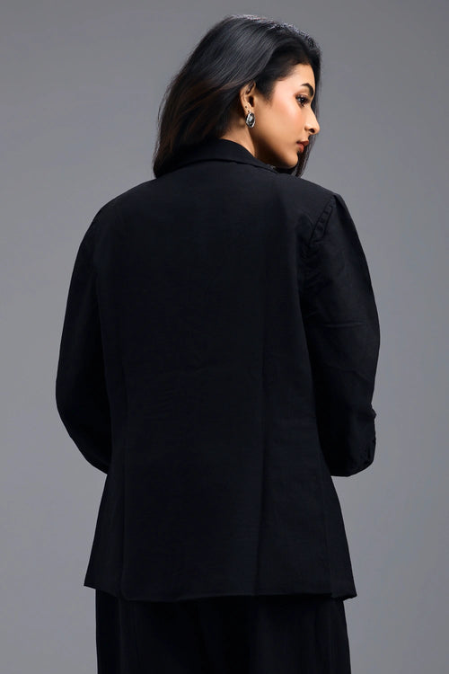 Black Tailored Blazer with Geometric Patch Pocket