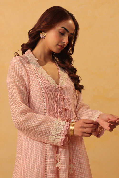 Vaayu Light Pink Tie-up Kurta Set