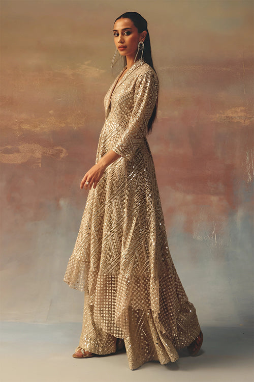 Light Gold Asym Peplum Blazer