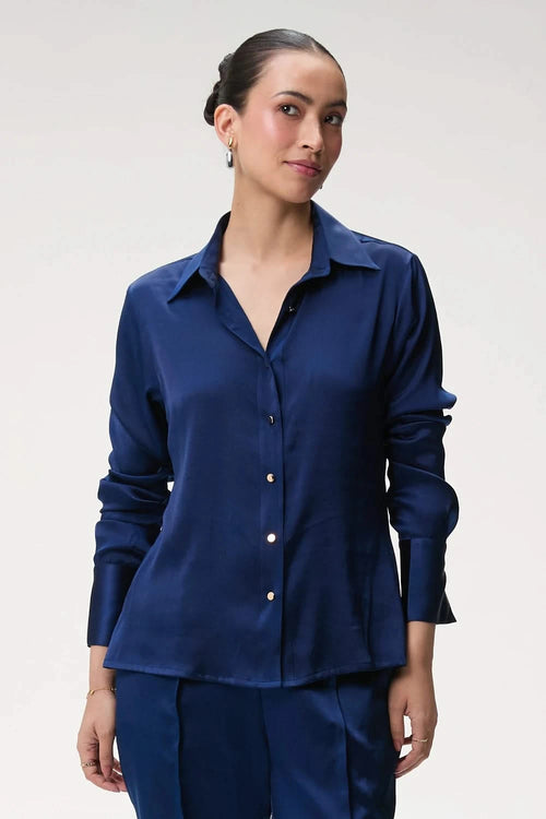 Midnight Blue Silk Shirt with Trouser