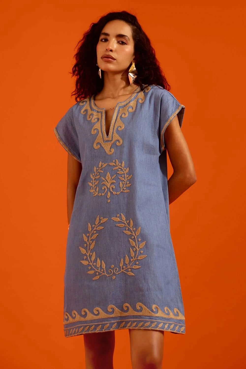 blue embroidered shift dress Blue Embroidered Shift Dress LARGE