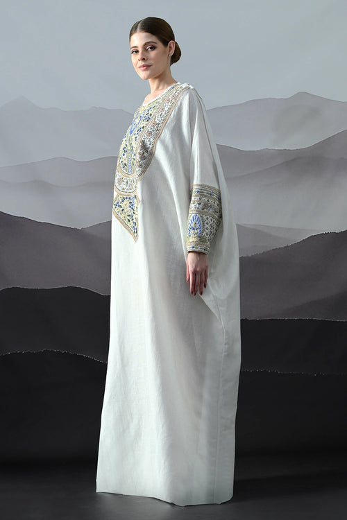 Ivory Kaftan With Handworked Motifs