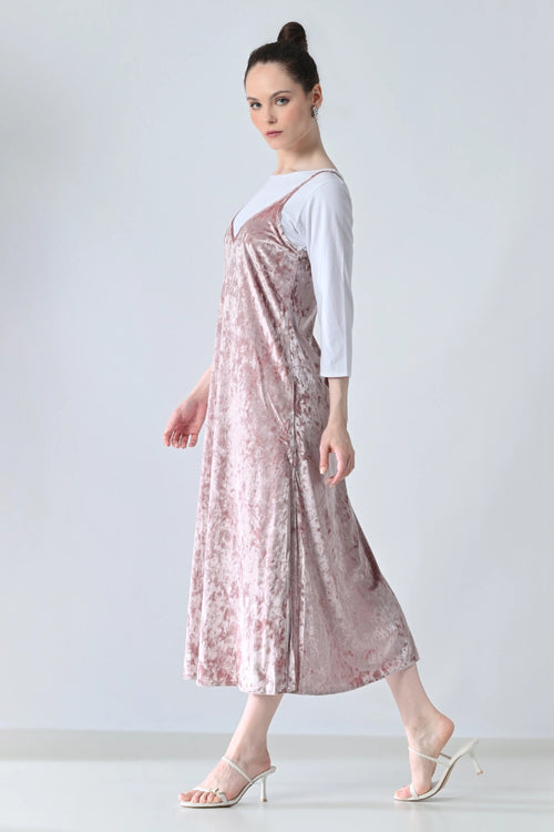 Blush Pink Velvet  Strapy Dress