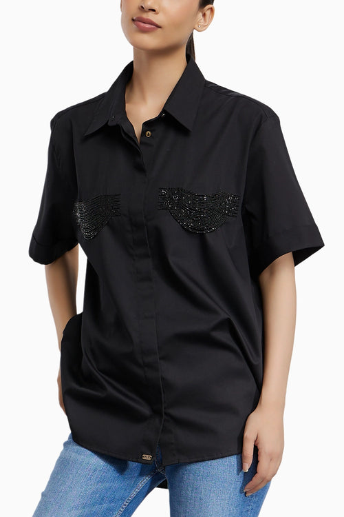 2 Pocket Black Fringe Shirt