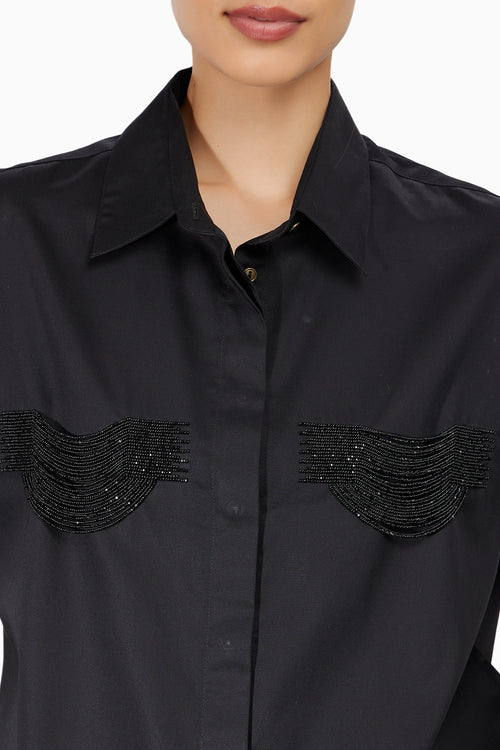 2 Pocket Black Fringe Shirt