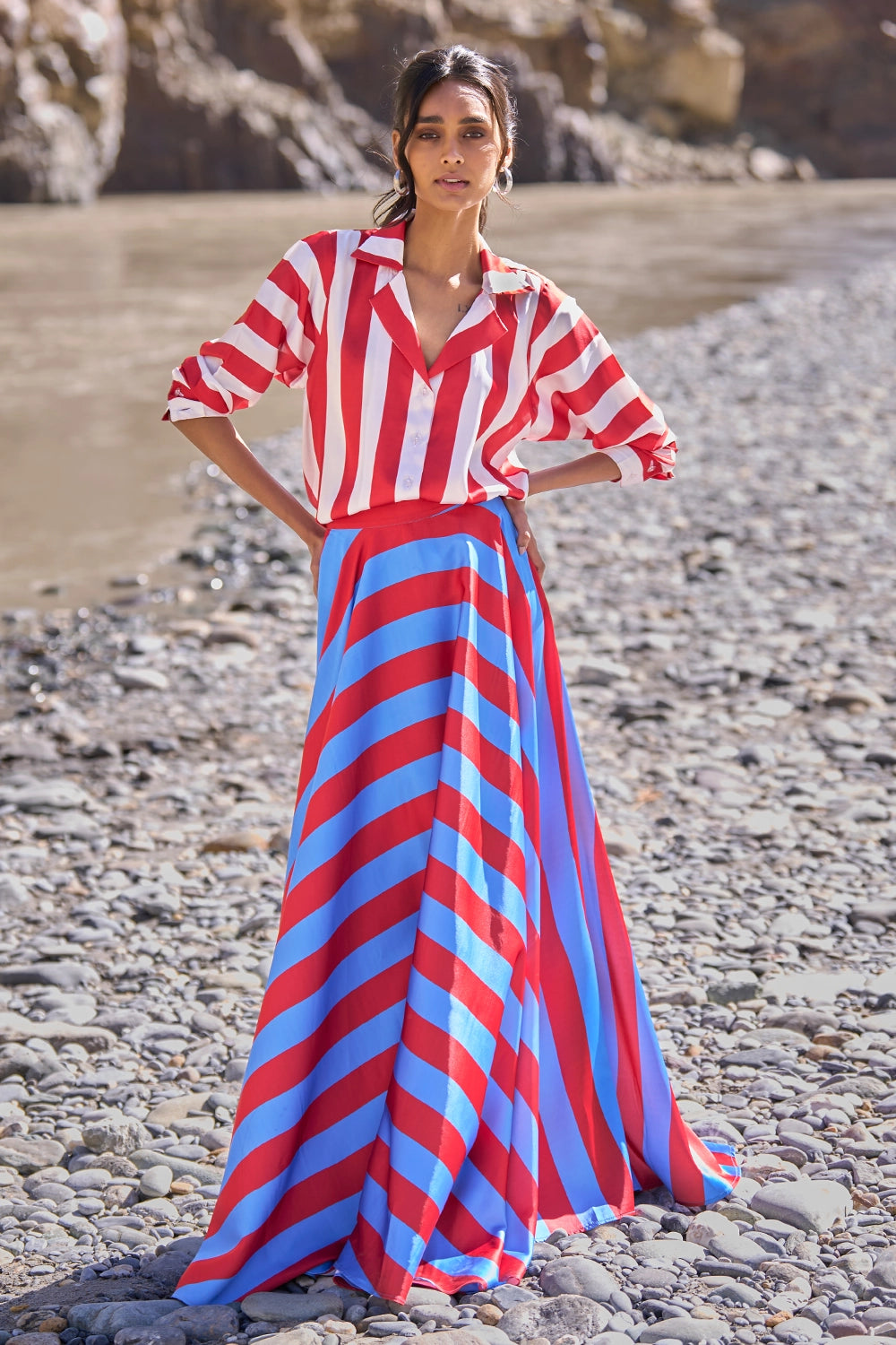 Striped Maxi Skirt Set