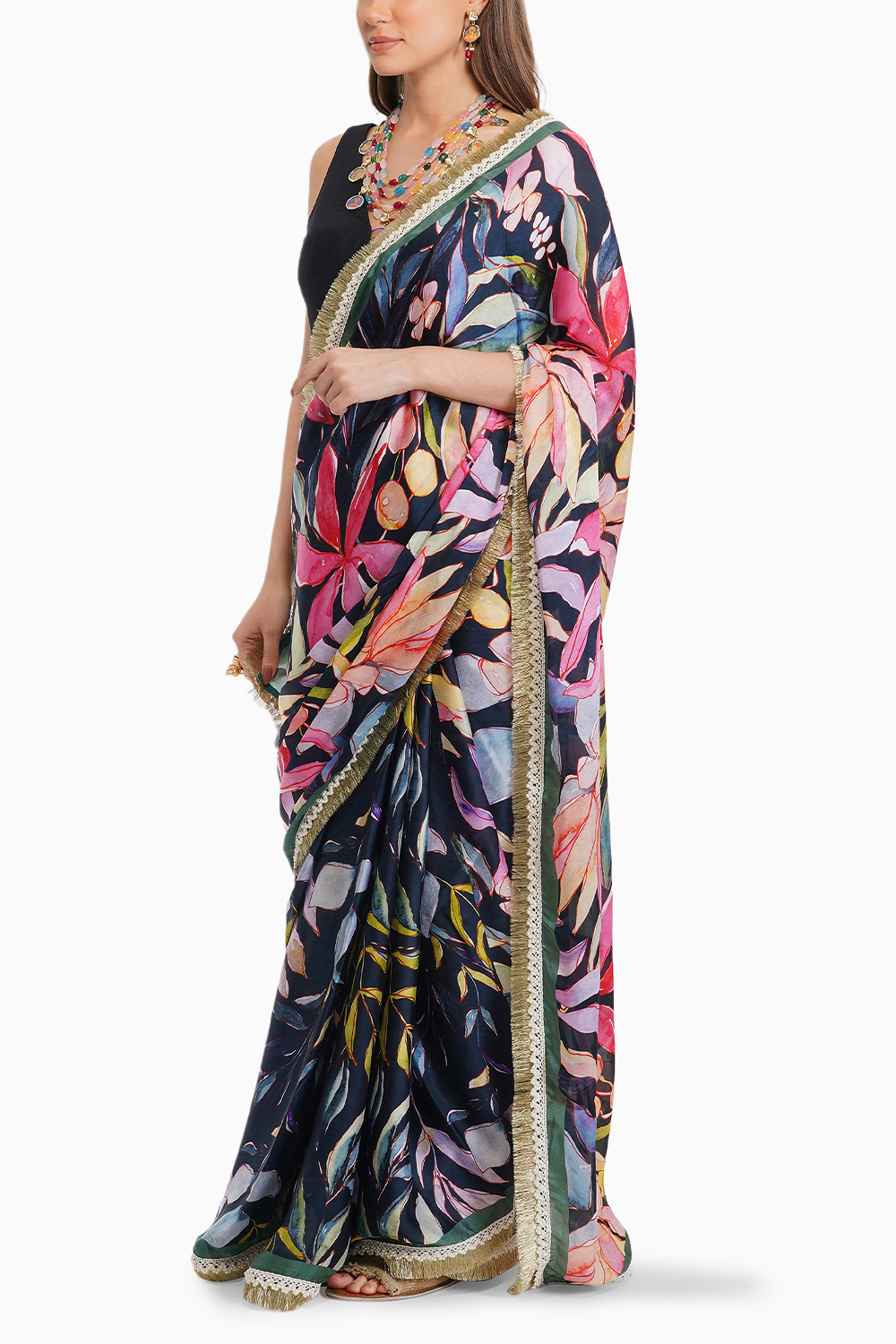 Tropical Flower Printed Saree Set