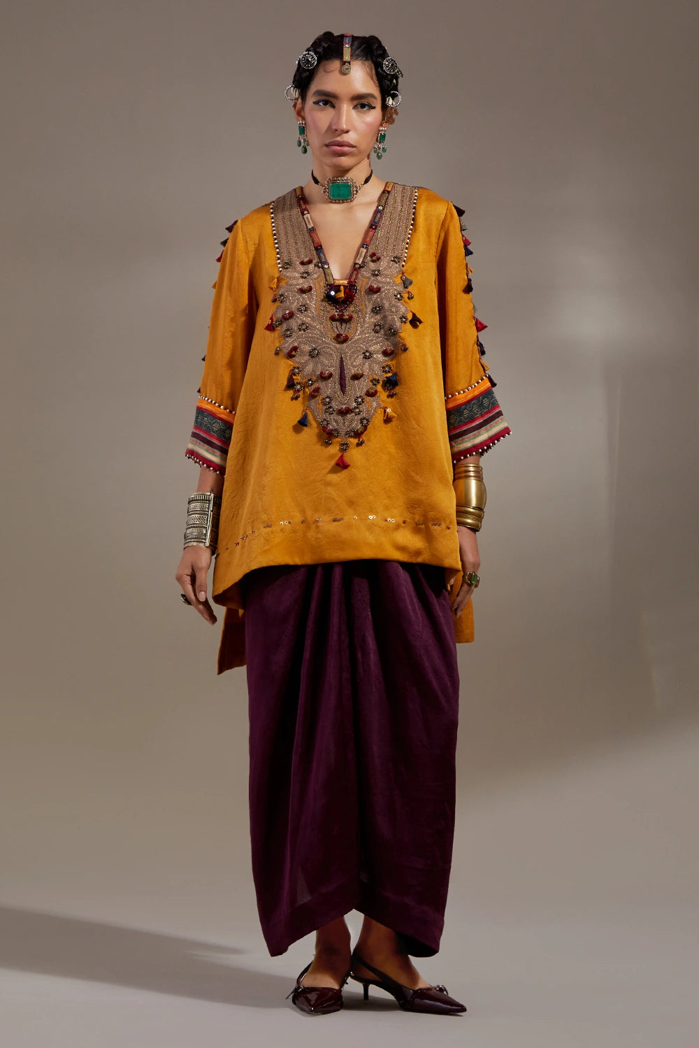 Yellow Topaz Jamuni Anka Mitra Short Kurta Set