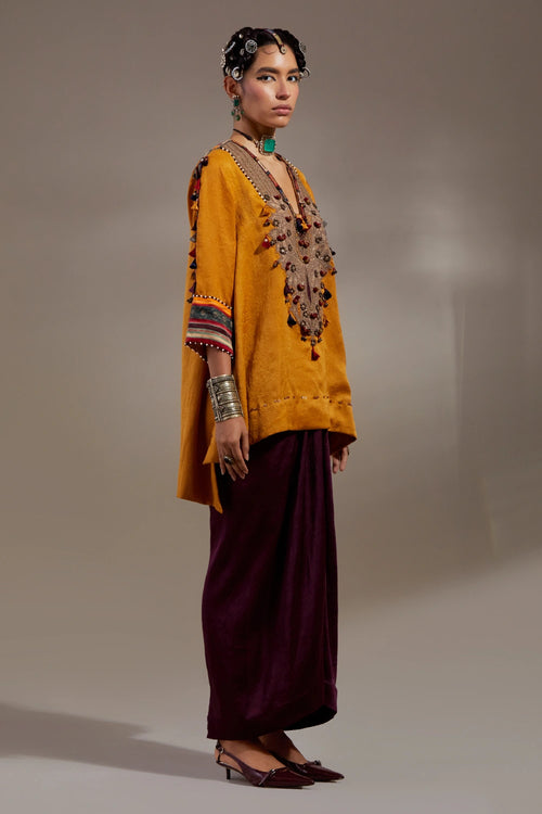 Yellow Topaz Jamuni Anka Mitra Short Kurta Set