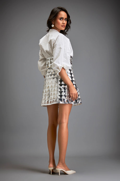 Silver Metallic Cutout Skirt Set