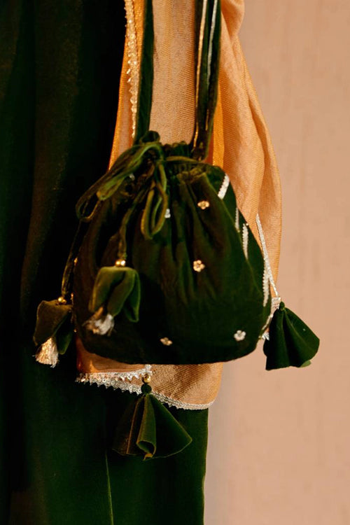 Olive Embroidered Potli Bag