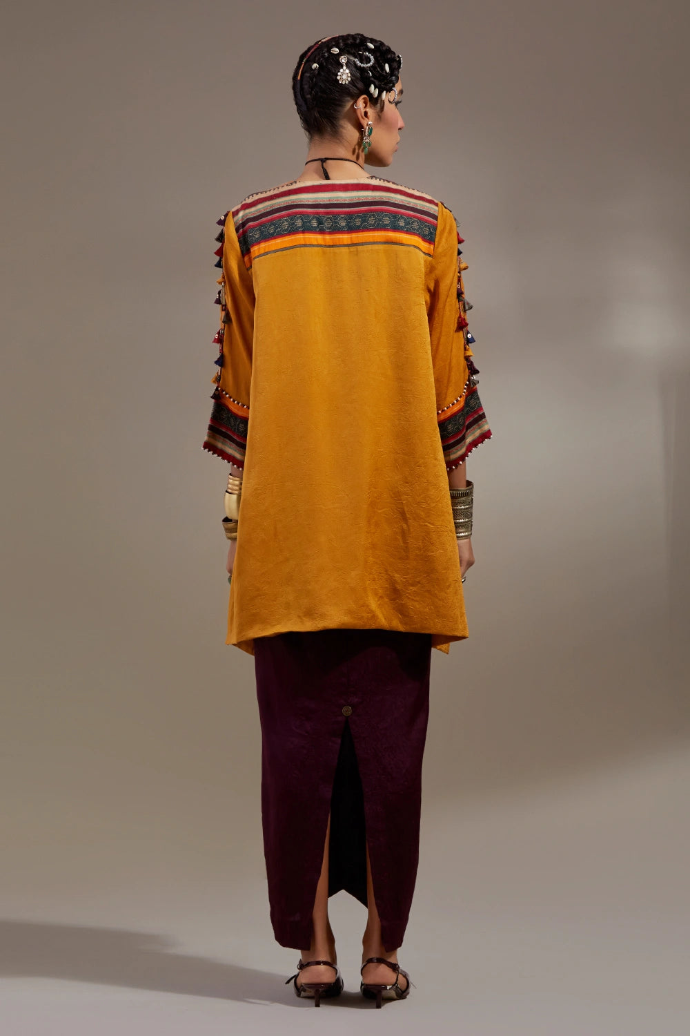 Yellow Topaz Jamuni Anka Mitra Short Kurta With Drape Skirt