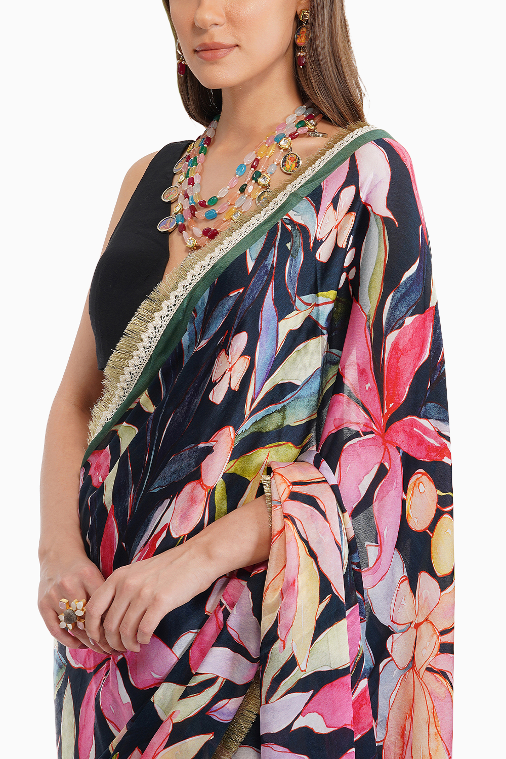 Tropical Flower Printed Saree Set