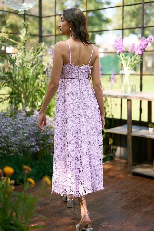 Scalloped Flared Lace Midi Dress