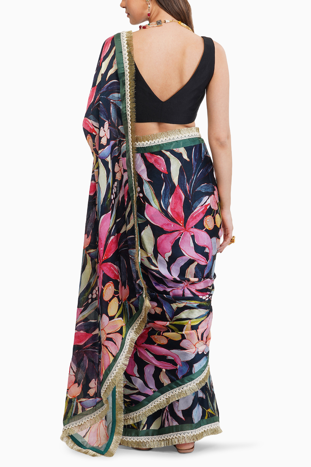 Tropical Flower Printed Saree Set