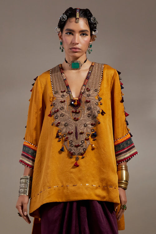 Yellow Topaz Jamuni Anka Mitra Short Kurta Set
