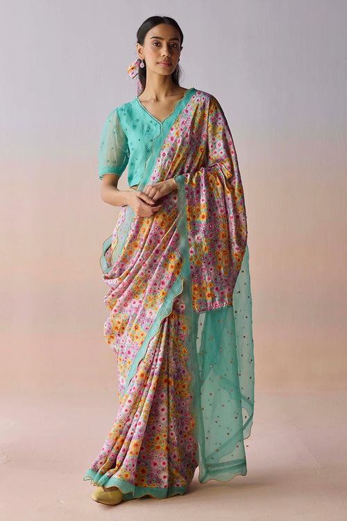 Wildflower Dawn Blue Saree