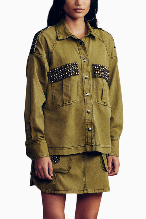 Washed Twill Studded Shacket