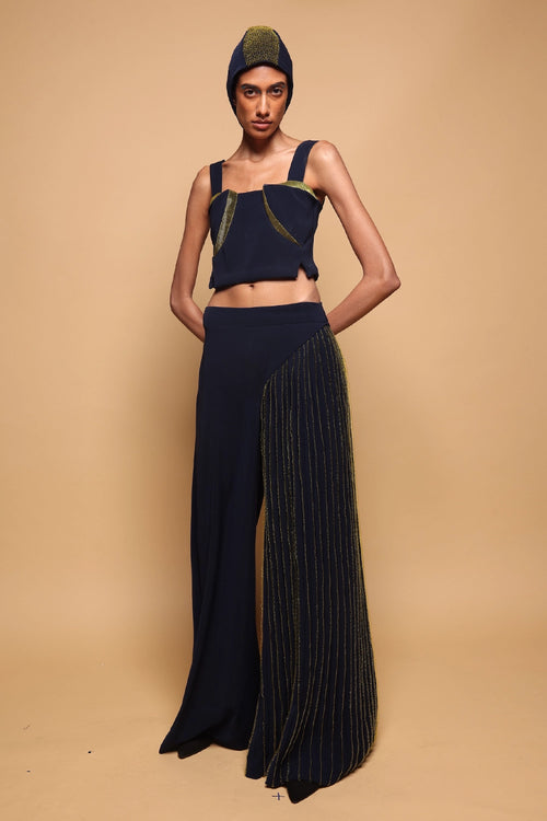 3D Contour Top And Eclipse Pinstripe Trousers Set