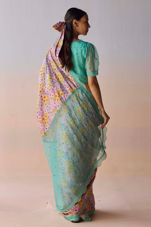 Wildflower Dawn Blue Saree