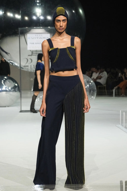 3D Contour Top And Eclipse Pinstripe Trousers Set
