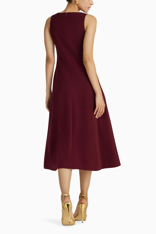Burgundy Stretch Suiting Midi Dress