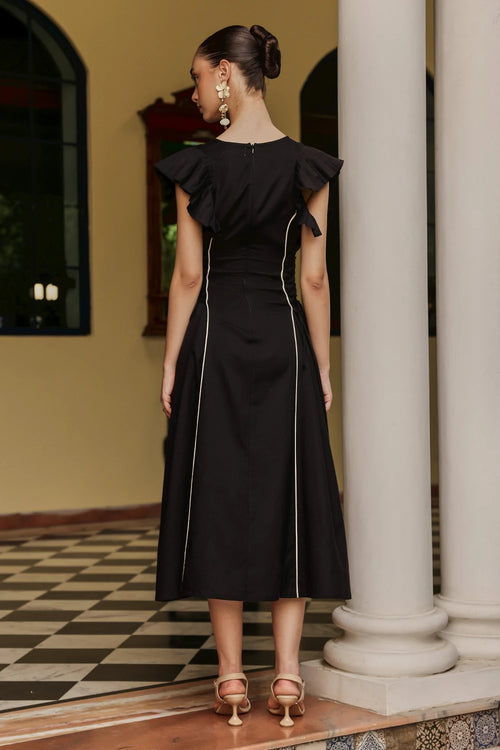 The Bouquet Black Midi Dress